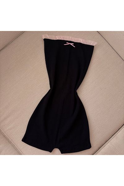 PİNKUE Black Suspender Shorts Jumpsuit with Lace Detail and Ruffles, Cotton and Comfortable Fit, Fashionable and Casual Wear