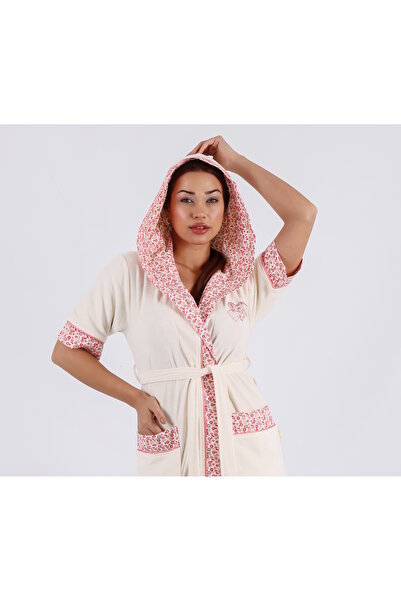 Nuşa Heart Embroidered Floral Bamboo Cotton Dressing Gown
