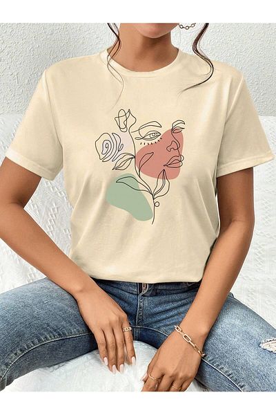 uyguntarz Portrait & Flower Bedrucktes Oversize-T-Shirt