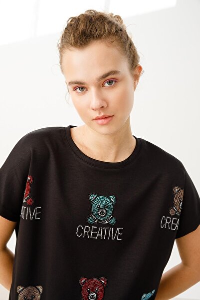 On Fashion Μπλούζα με πέτρινο στάμπα στο μπροστινό μέρος 66224