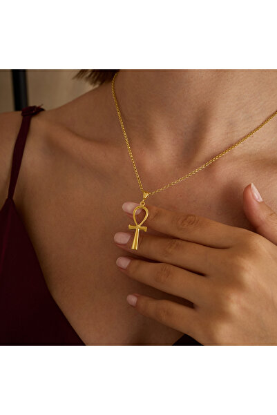 GOWA DESIGN 925 Ayar Gümüş Nefertiti Ankh Kolye Altın Kaplama – Antik Mısır’ın Simgesi