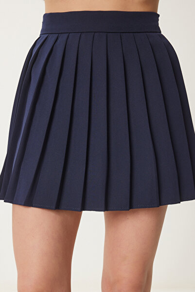 Lovelyİstanbul LACİVERT Pileli Mini Dokuma Etek - LNS0022
