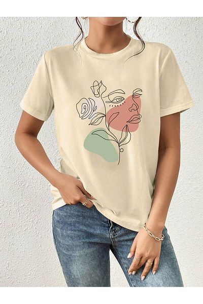 uyguntarz Portrait & Flower Bedrucktes Oversize-T-Shirt