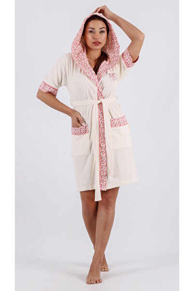 Nuşa Heart Embroidered Floral Bamboo Cotton Dressing Gown