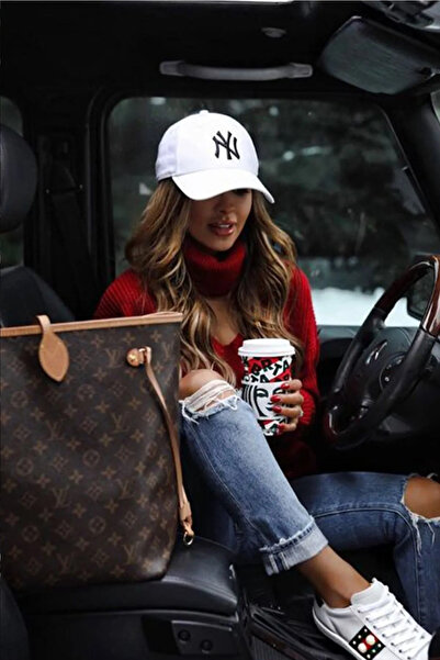 OX-RA Unisex Beyaz Renk Siyah Nakış NY Nakışlı Beyboz Şapka