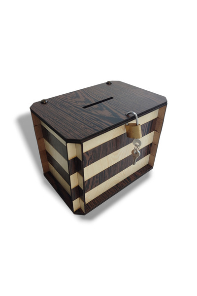 Demo Tasarım Kumbara - Parabox Ahşap - Tip Box (AKÇAAĞAÇ-VENGE)