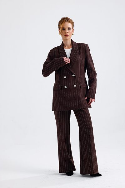 Sense Lined Hürrem Fabric Striped Suit |   Tk35550 Coffee White Striped
