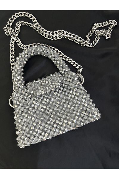 GÜLSEMALİ Women's Silver Crystal Beads Bag