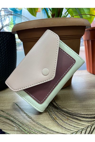 ESNEVA Women's Soft Leather Snap Fastener Stylish Vibrant Color Combination Wallet Card Holder Accessory