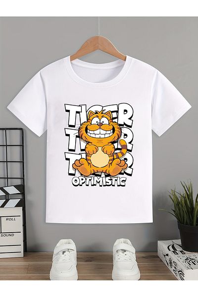Let's Wear Παιδικό μπλουζάκι με στάμπα Tiger Compact χτενισμένο βαμβακερό λαιμόκοψη