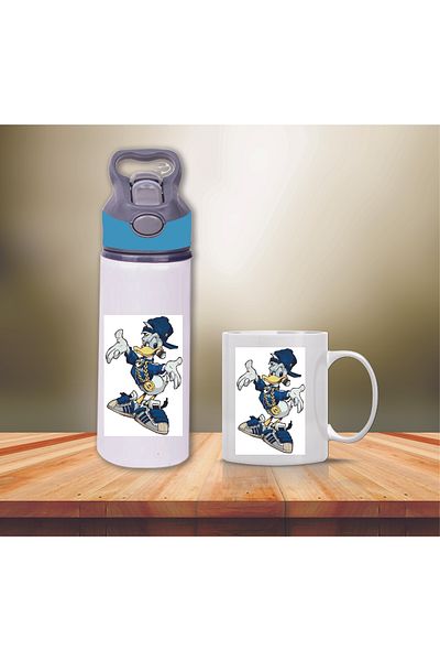 DKDZ SHOP Duck Donald Printed Metal Water Bottle with Straw and Mug Cup