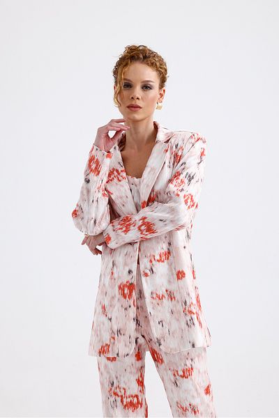 Sense Evening Dress Suit |   Jacket |   Pants |   Bustier 3 Piece Set Tk34264 White Orange Batik