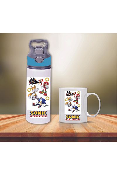 DKDZ SHOP Sonic Printed Metal Water Bottle with Straw and Mug Cup-012