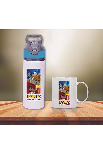 DKDZ SHOP Sonic Printed Metal Water Bottle with Straw and Mug Cup-008