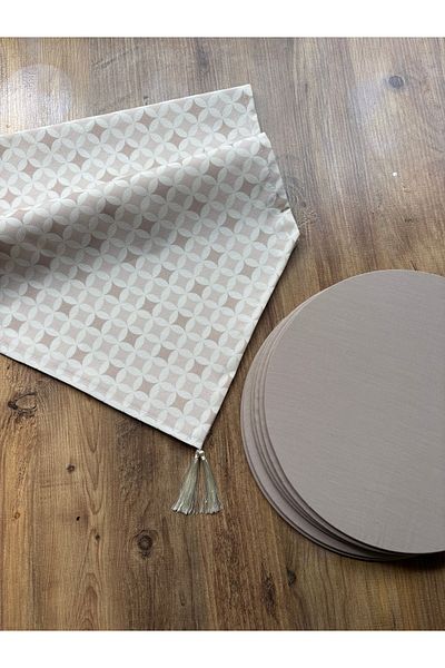 HALFART Μπεζ πλακάκι Duck Linen Runner και Σετ 6 τεμαχίων Beige Supla