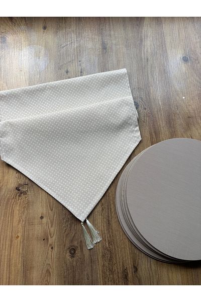 HALFART Μπεζ πουά πάπια λινό Runner και σετ 6 μπεζ Supla