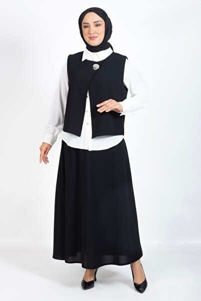 TRİPEN Krevize Crep υφασμάτινη φούστα γιλέκο τριπλό σετ