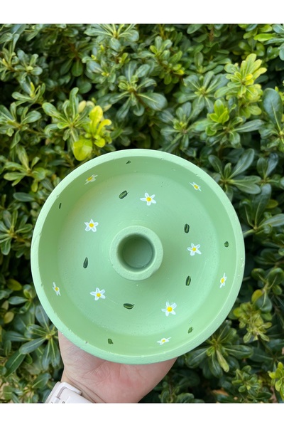 Lights Of Candle Papatya Desenli El Çizimi El Boyaması Şamdan Mumluk/Tütsülük