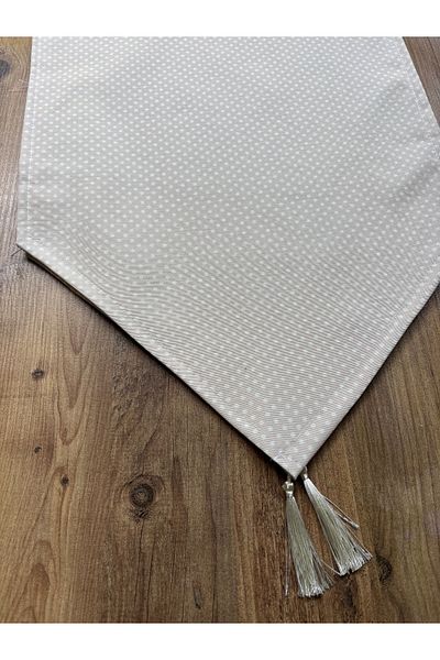 HALFART Μπεζ πουά πάπια λινό Runner |   40x140 εκ |   Αδιάβροχη επιτραπέζια διακόσμηση που δεν χρωματίζεται
