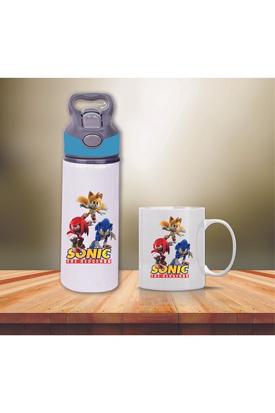 DKDZ SHOP Sonic Printed Metal Water Bottle with Straw and Mug Cup-004