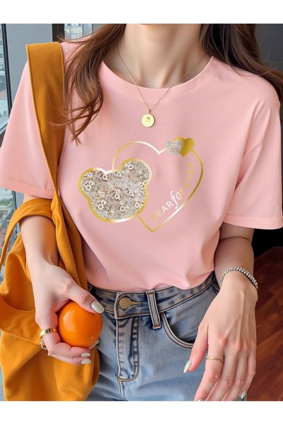 PALPİTO Tricou oversize cu imprimeu Pink Bear For Ever pentru femei