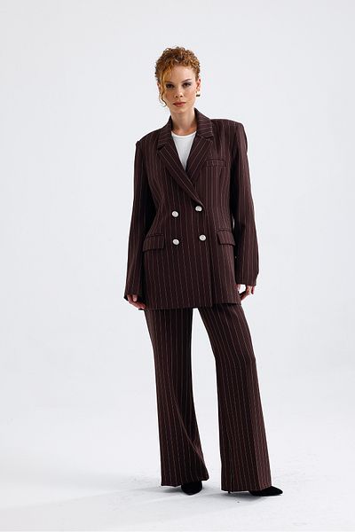 Sense Lined Hürrem Fabric Striped Suit |   Tk35550 Coffee White Striped
