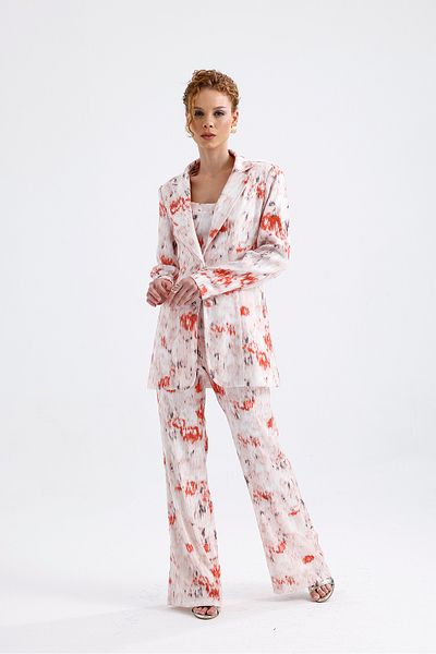Sense Evening Dress Suit |   Jacket |   Pants |   Bustier 3 Piece Set Tk34264 White Orange Batik