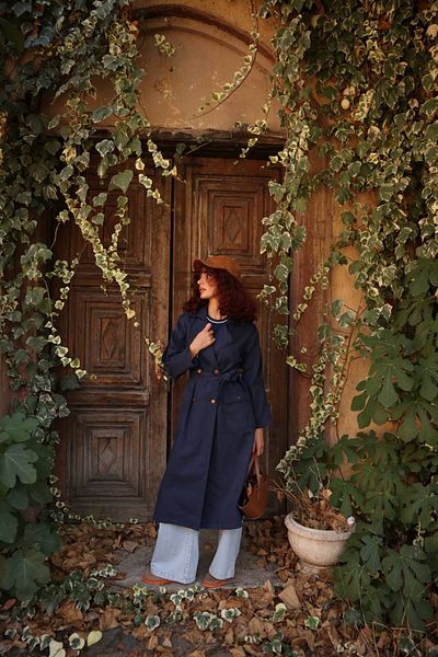Magazin Epaulette Shoulder Detail Double Breasted Neckline Belted Denim Long Gabardine Trench Coat