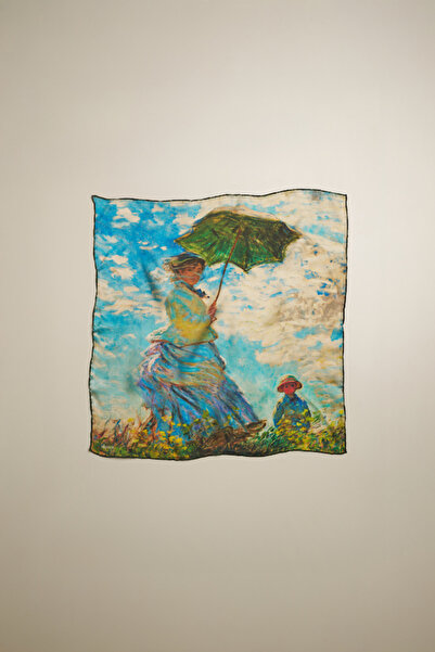 silqoora %100 Ipek Bandana Fular(55X55 CM) - Monet (JAPON KÖPRÜSÜ)
