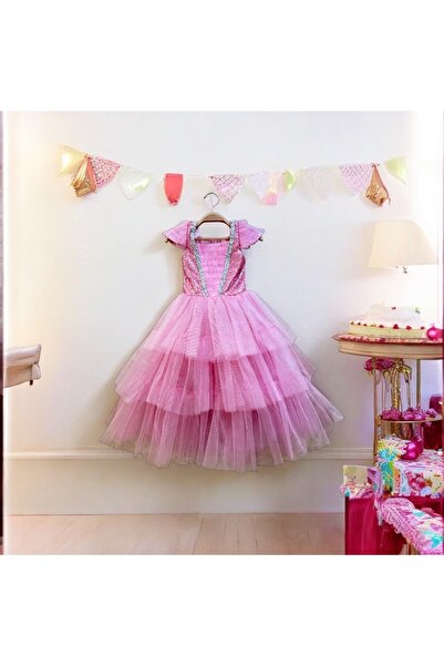 Butik Rachel Pembe Pullu Kabarık Elbise