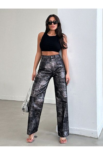 BESTFULL Black and White Leaf Palazzo Women's Pants New Model