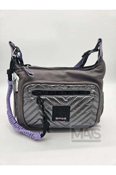 21K SMART BAGS حقائب ذكية المظلة الساتان النسيج رمادي أرجواني حقيبة الكتف