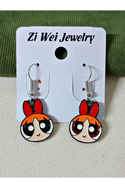 mos&more زوج واحد من أقراط الأطفال المرحة من Powerpuff Girls Blossom Cartoon Character