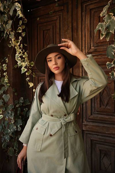 Magazin Trench lung din denim din gabardină, cu guler dublu, cu curea