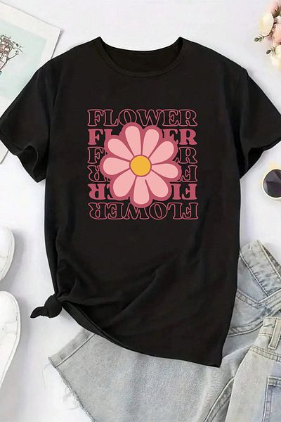 Let's Wear Μπλουζάκι με φλοράλ εμπριμέ συμπαγές χτενισμένο βαμβακερό λαιμόκοψη