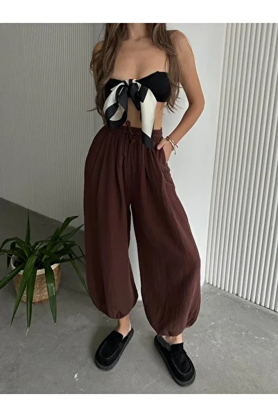 AÈC PRIVÈ Women's New Season Premium Quality 100% Cotton Muslin Elastic Shalwar Trousers 777