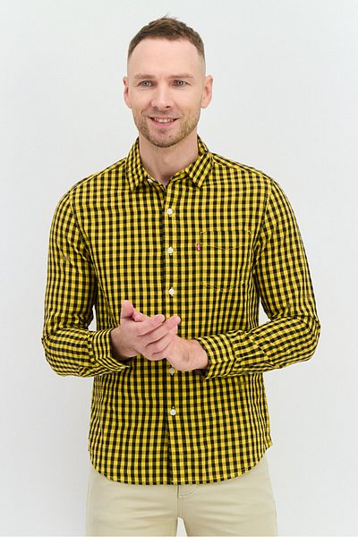 Levi's Men Slim Fit Gingham Pattern Long Sleeves Casual Shirt, Yellow/black