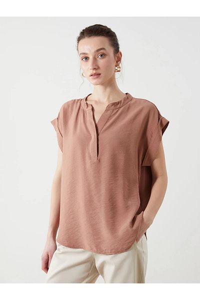 LC Waikiki LCWAIKIKI Κλασική Γυναικεία Μπλούζα - Καφέ, Απαγορευμένος Γιακάς, Τ Τ