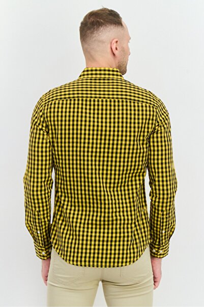 Levi's Men Slim Fit Gingham Pattern Long Sleeves Casual Shirt, Yellow/black