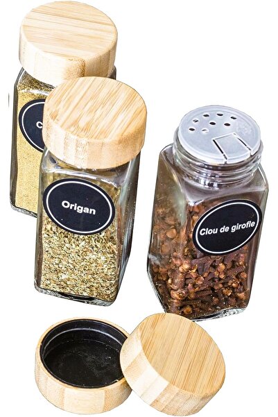TARIK HOME 1 Adet Bambu Kapaklı Cam Baharatlık Tuzluk Seti 120 ml
