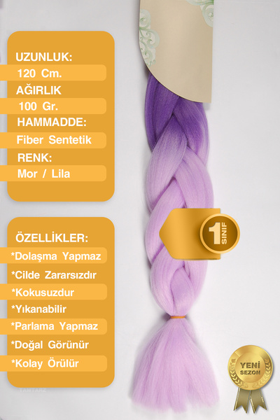 TAM TARZ Afrika Örgüsü Rasta Ve Box Braid için Fiber Sentetik Saç / Mor - Lil...