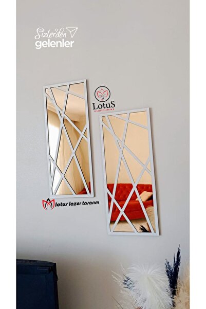 LotusLazer Tasarım Dekoratif Beyaz Renk Çerçeveli  2 Parçalı Aynalı Pleksi Du...