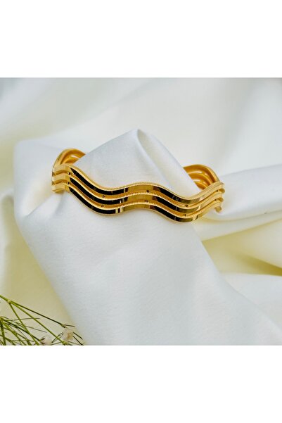 Adel Gold 14 Ayar Altın Kadın Ajda Zikzak üç kol Kelepçe-Bilezik-16,18 Gr