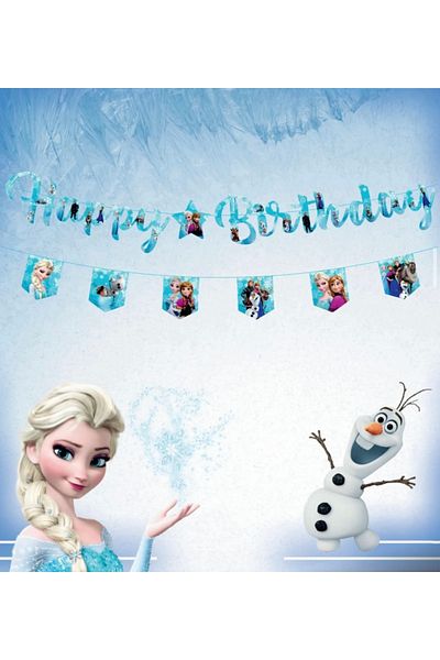 Deniz Party Store Elsa Happy Birthday Καλλιγραφία Σετ σημαιών 2 τεμαχίων