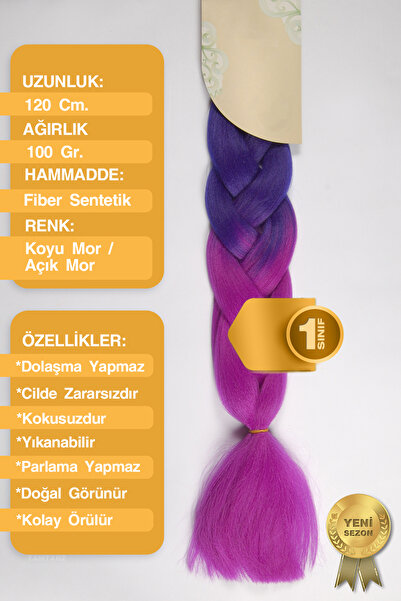 TAM TARZ Afrika Örgüsü Rasta Ve Box Braid için Fiber Sentetik Saç / Koyu Mor ...