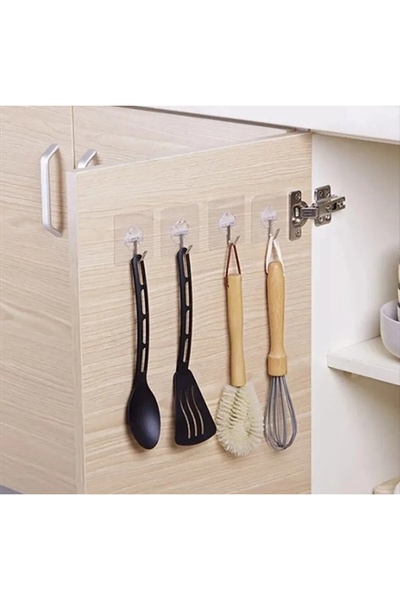 Home 5 adet kendinden yapışkanlı metal kancalı tekli şeffaf askı
