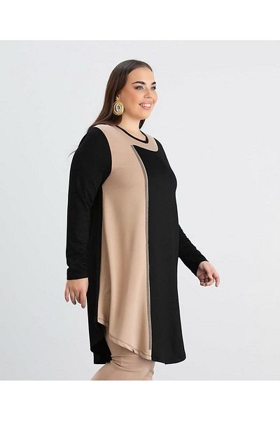 wearon tekstil Gift Stone Detail Bell Model Two Color Milk Brown Black Tunic