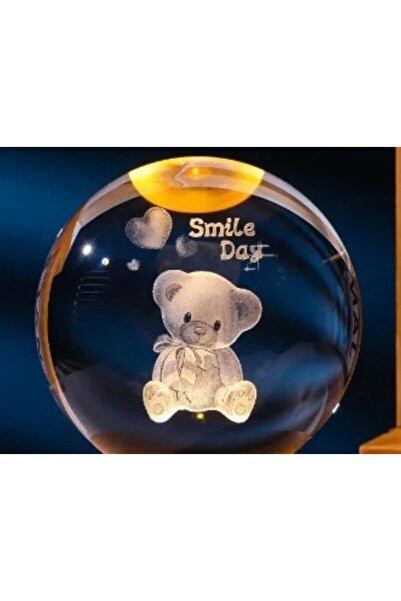 shop 3d Smile Day Ayıcık Tasarımlı Sevgili Küre Cam Gece Lambası Pilli Işıklı