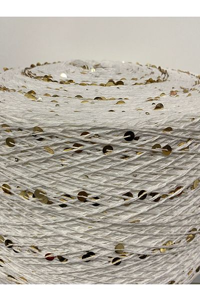 göçer 100% Cotton 3Mm+6Mm Off White with Gold Sequins 200 g
