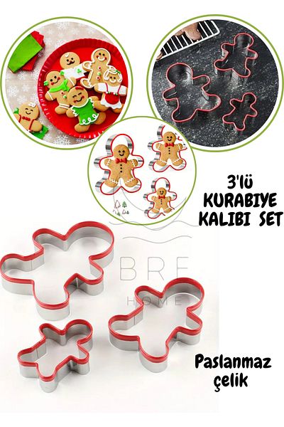 BRE HOME Stainless Steel Cookie - Set of 3 Ginger Man and Cutter, Cake Cutting Mold